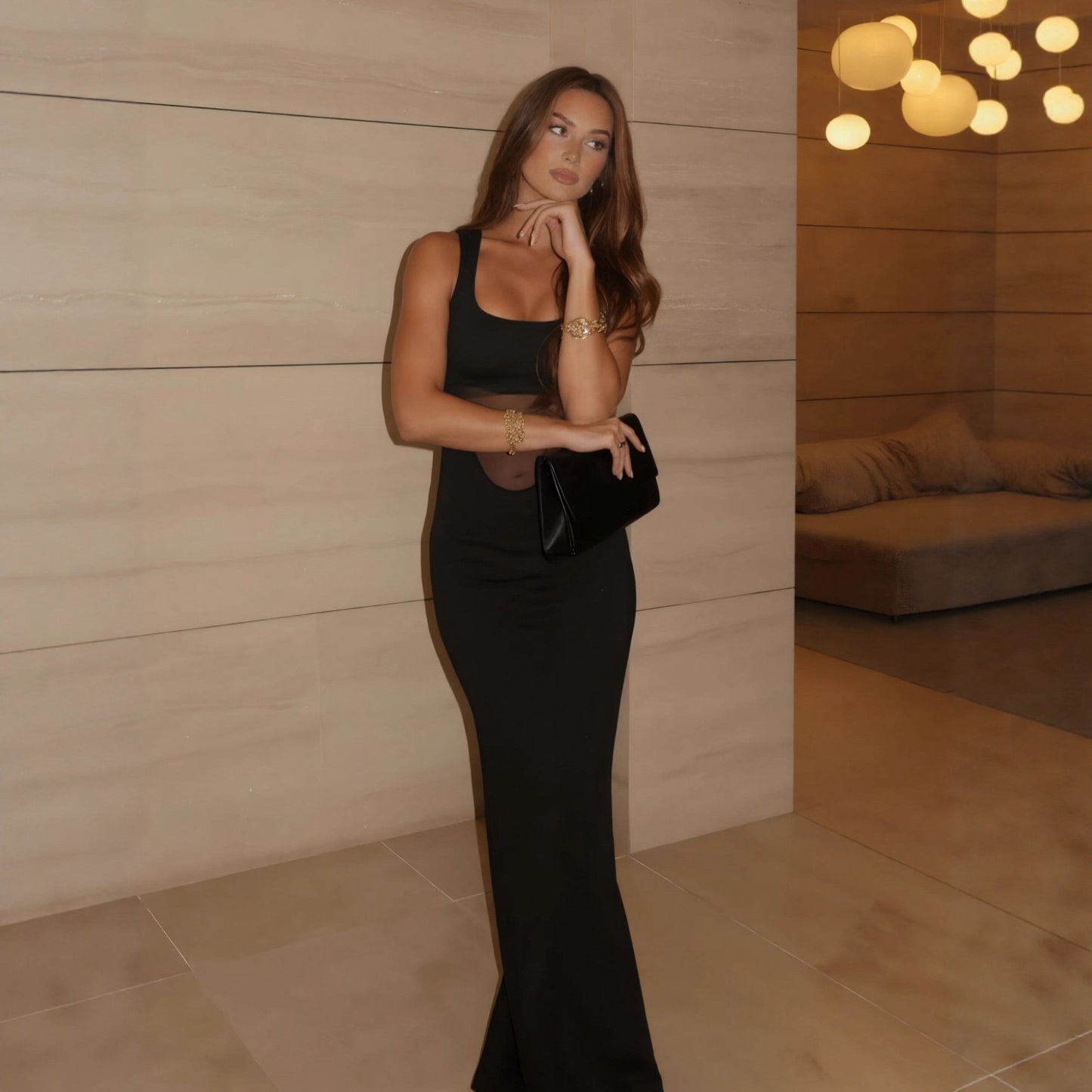 Rochie sexy, fără mâneci, cu decolteu pătrat