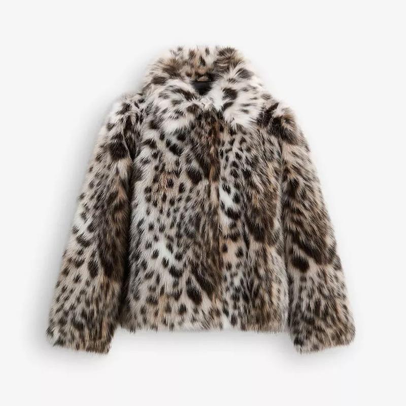 Palton cald pentru femei cu imprimeu leopard și guler casual