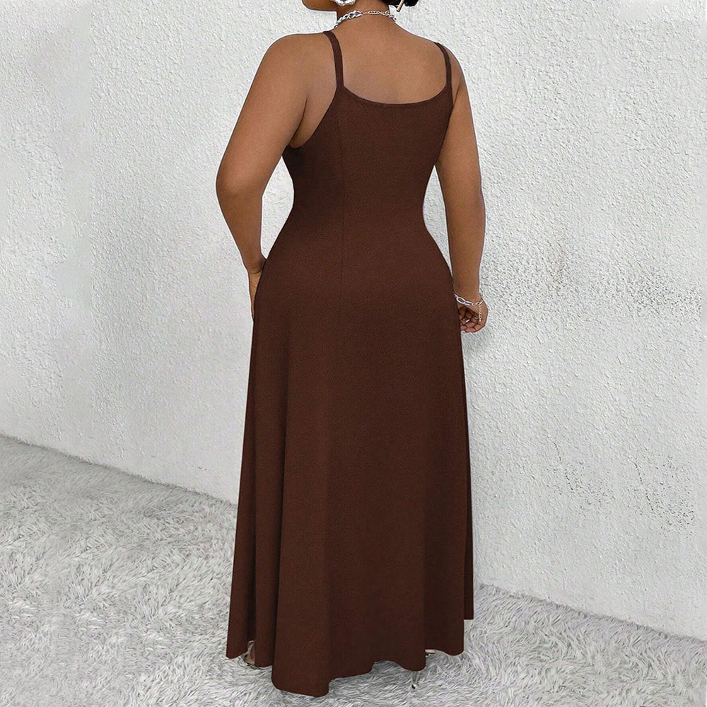 Rochie nouă pentru femei, mărime plus, cu bretele și strângere în talie.