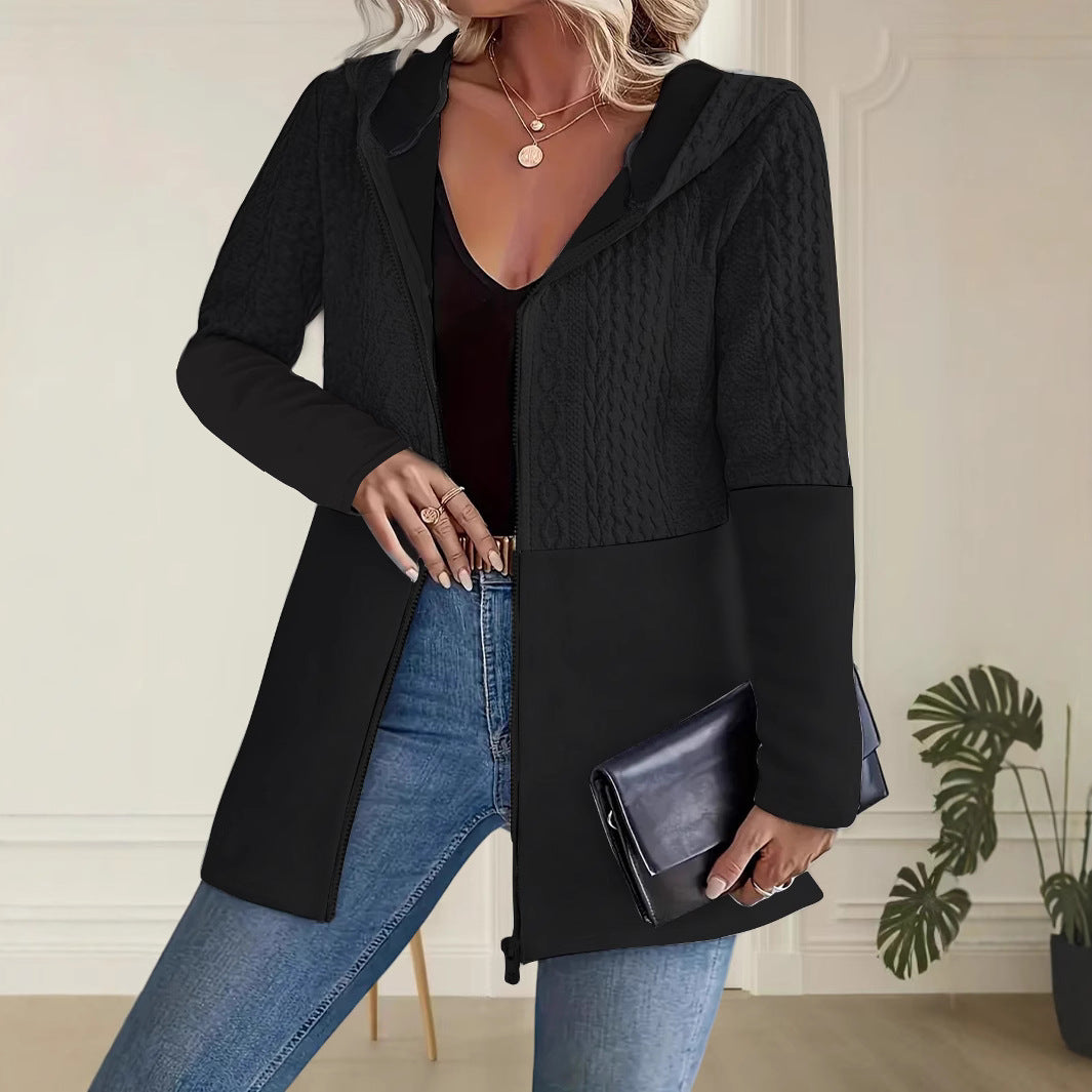 Jachetă cu glugă, stil toamnă-iarnă, cu imprimeu ondulat, stil casual