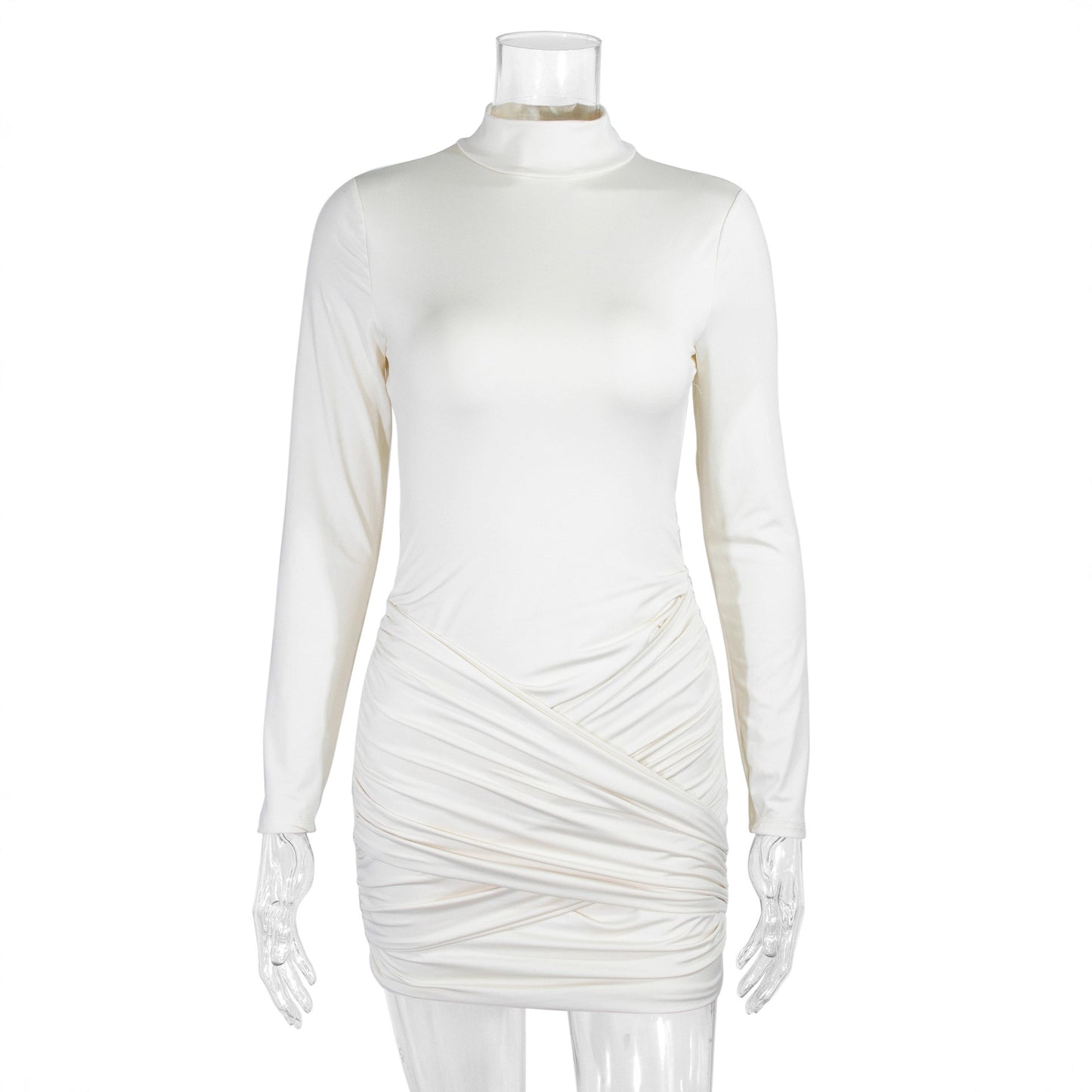 Rochie moderna femei, alba, cu guler.