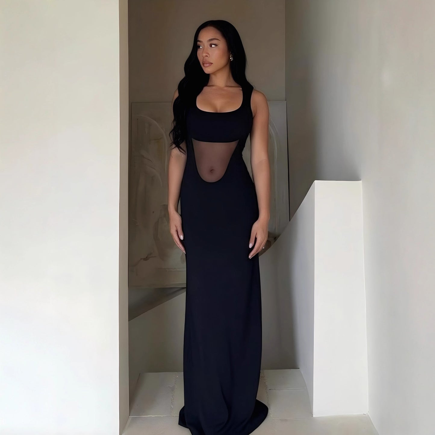 Rochie sexy, fără mâneci, cu decolteu pătrat