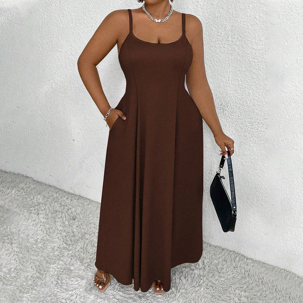 Rochie nouă pentru femei, mărime plus, cu bretele și strângere în talie.