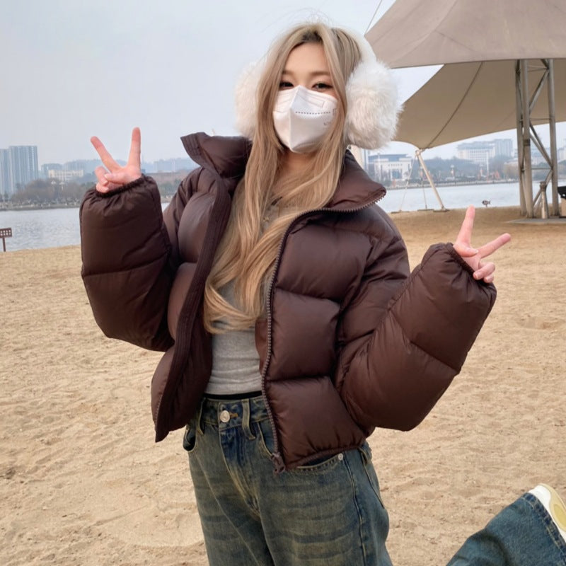 Palton scurt de iarnă pentru femei, cu croială lejeră, din bumbac