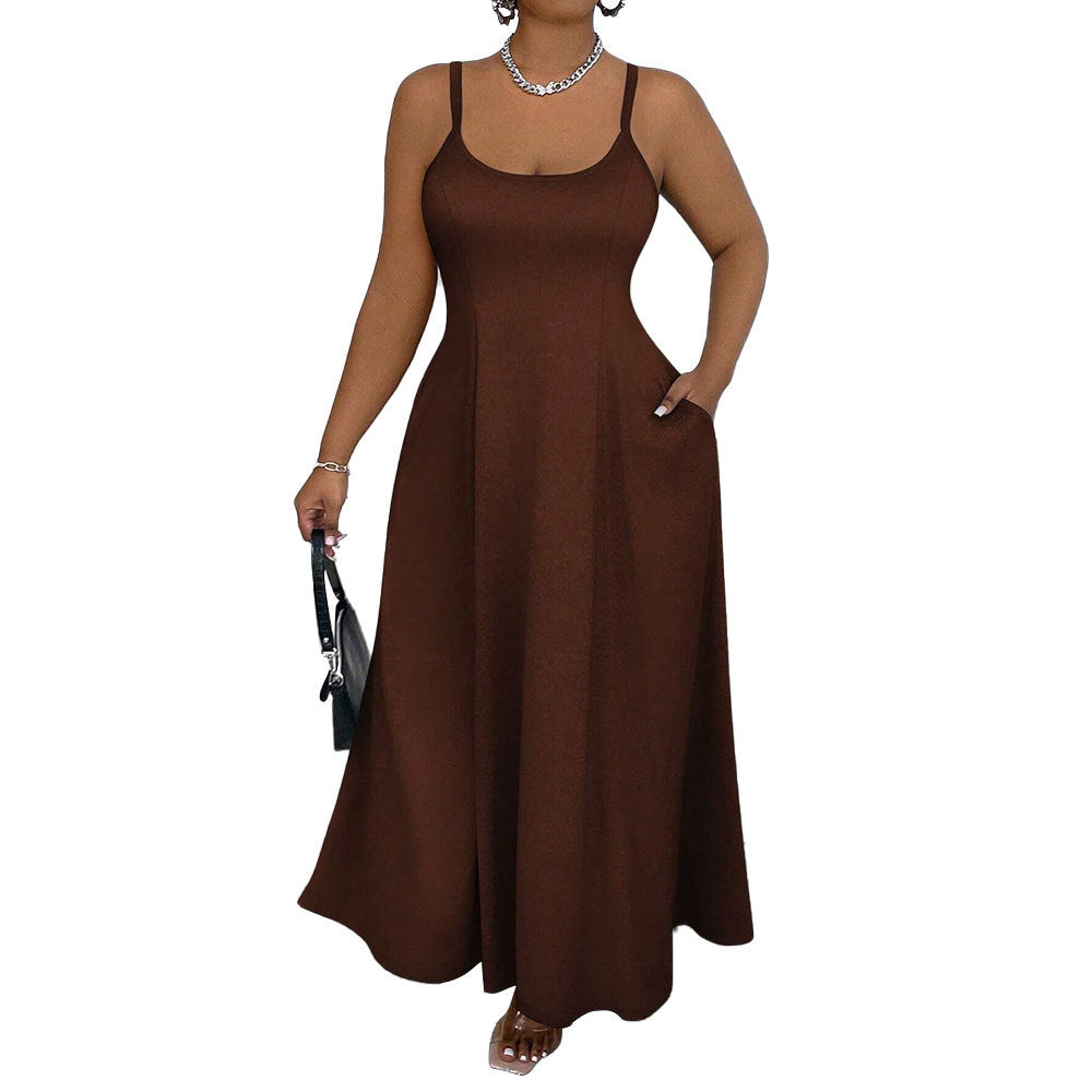 Rochie nouă pentru femei, mărime plus, cu bretele și strângere în talie.