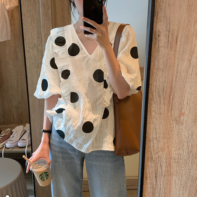 Bluză de vară din șifon cu volane, imprimată