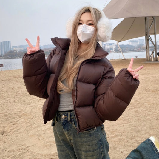 Palton scurt de iarnă pentru femei, cu croială lejeră, din bumbac