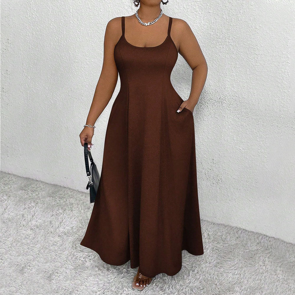 Rochie nouă pentru femei, mărime plus, cu bretele și strângere în talie.