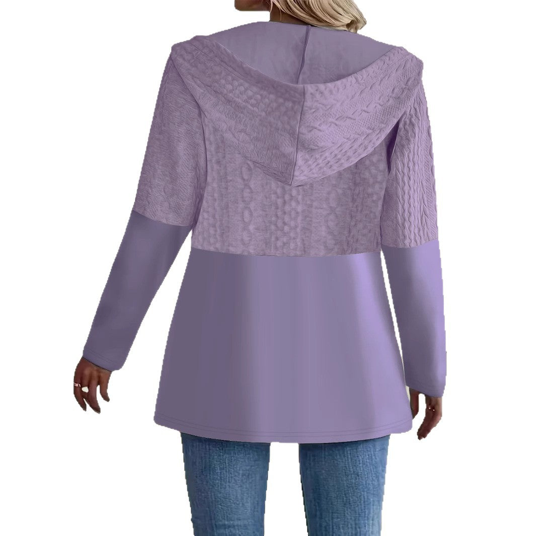 Jachetă cu glugă, stil toamnă-iarnă, cu imprimeu ondulat, stil casual