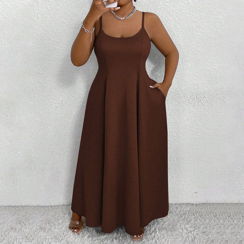 Rochie nouă pentru femei, mărime plus, cu bretele și strângere în talie.