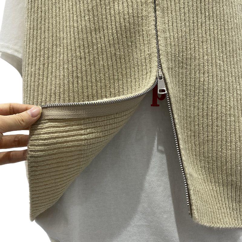 Vestă tricotată cu fermoar, lejeră, de culoare uni, casual, pentru purtare în straturi