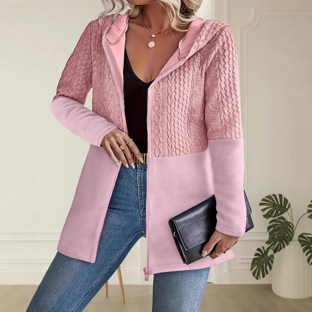 Jachetă cu glugă, stil toamnă-iarnă, cu imprimeu ondulat, stil casual